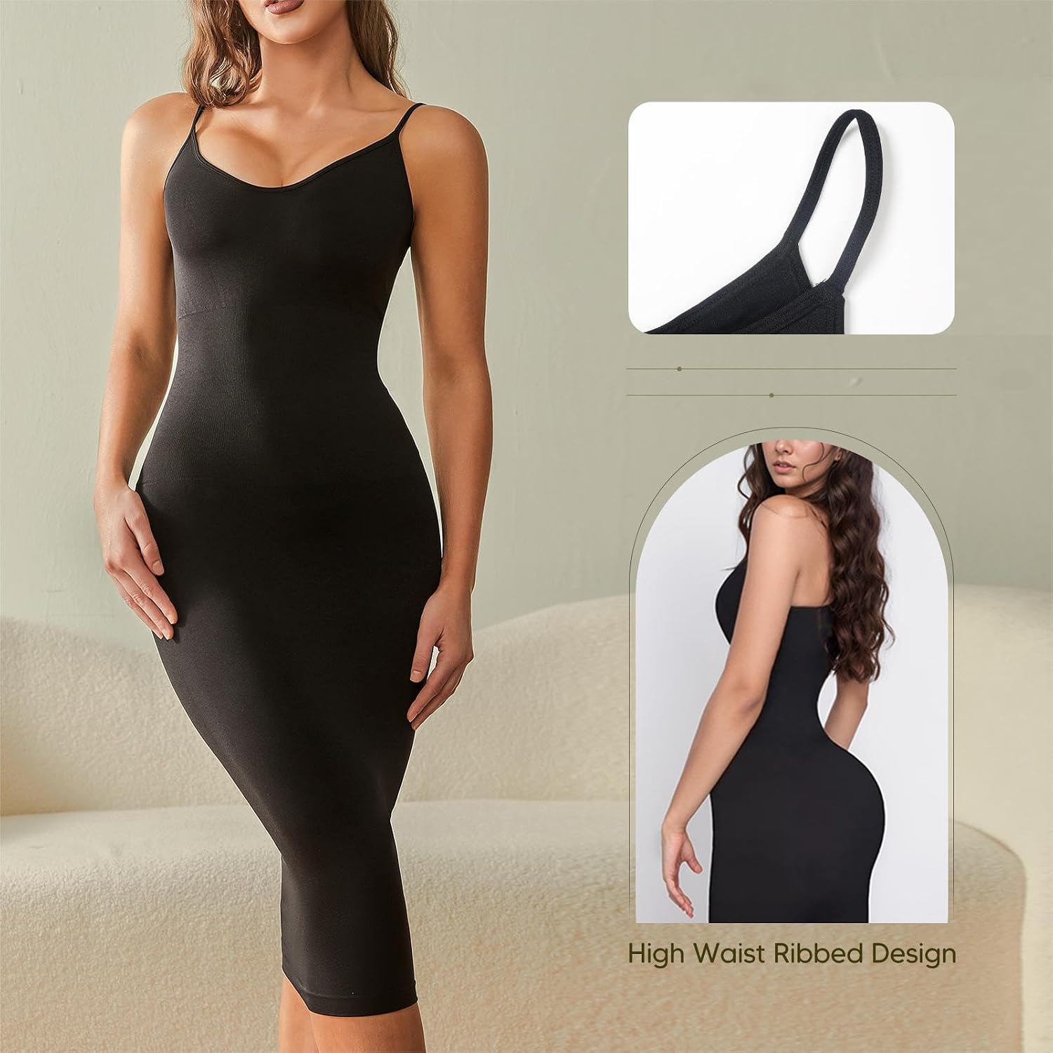 Women Summer Bodycon Dress for Women Sleeveless Casual Party Shapewear Slip Dress Midi Body Shaper
