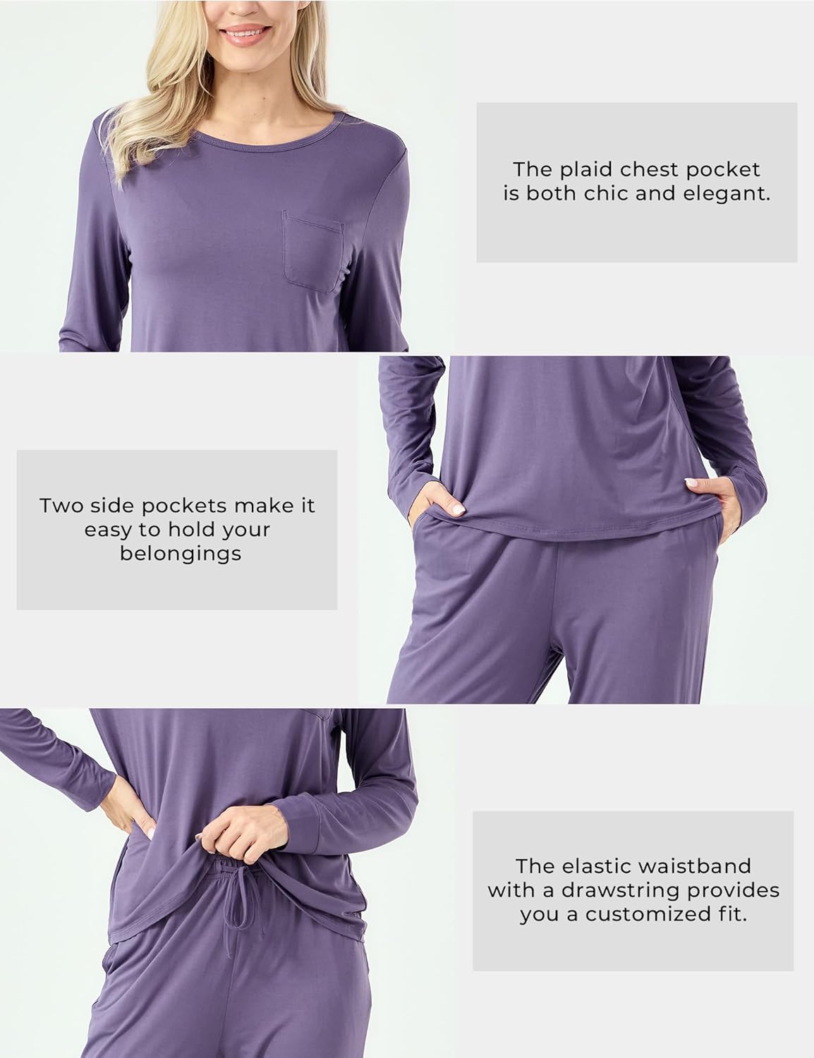 GYS Bamboo Viscose Sleep Sets for Women Long Sleeve Crew Neck Pajama Sets with Pockets - Image 4