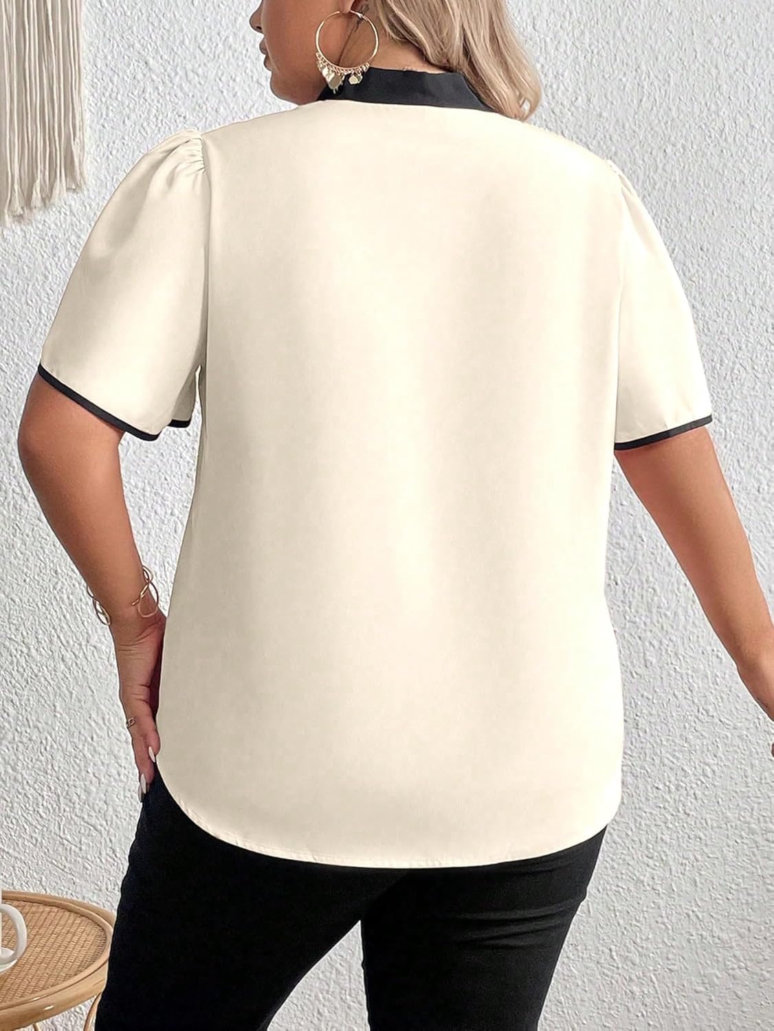 Women's Plus Size Work Office Blouse Bow Tie Neck Petal Sleeve Business Casual Blouse Shirts Top - Image 2