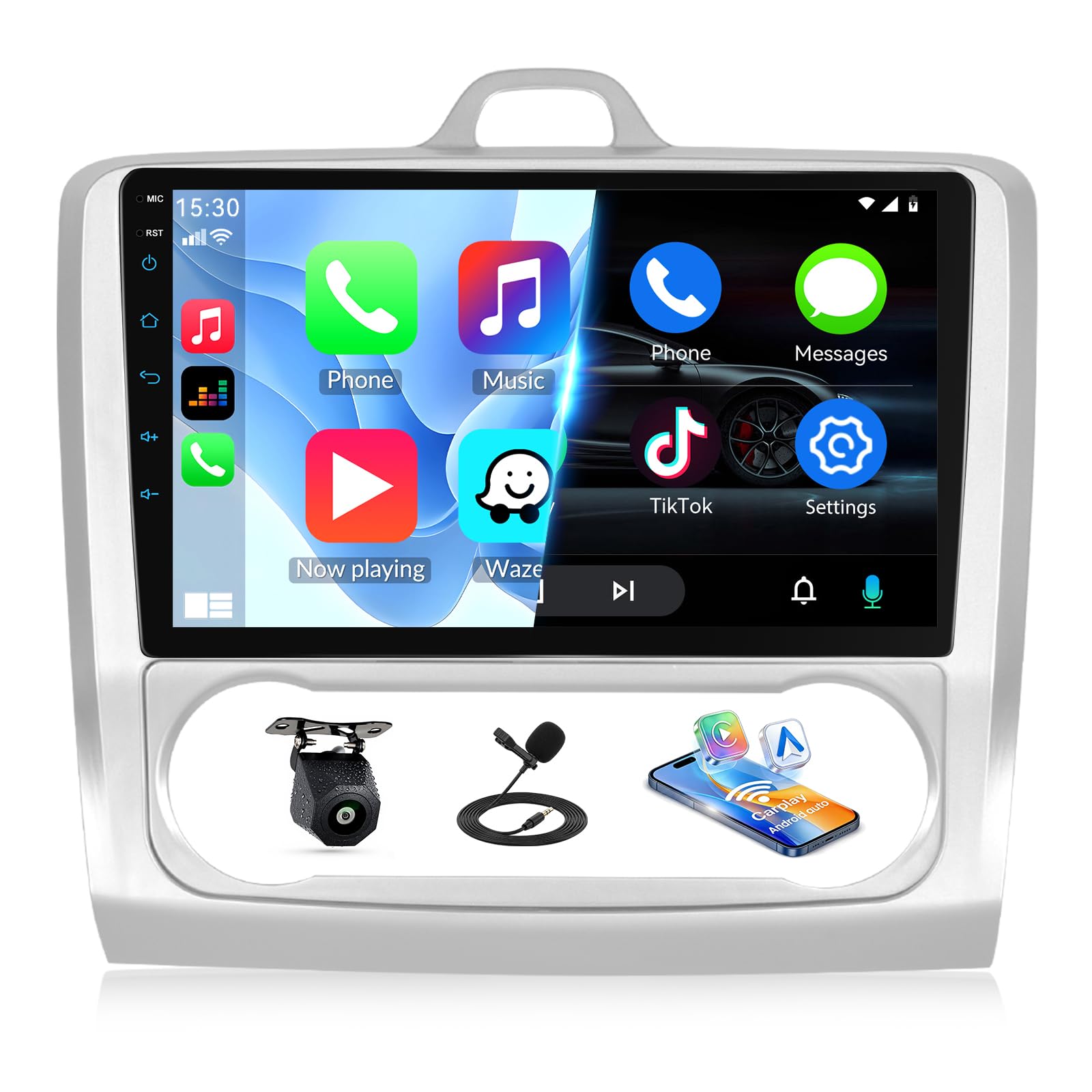 SIXWIN Autoradio pour Ford Focus Exi MT 2 3 Mk2/Mk3 2004-2011, Écran Tactile 9 Pouces IPS HD, Radio Voiture avec CarPlay/Android Auto/Mirror Link, VI-Link, Bluetooth, FM RDS, DSP, USB, SWC+Caméra