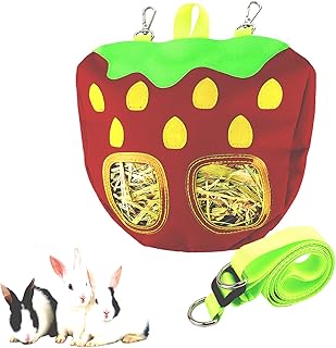 Rabbit Hay Feeder Bag, Hay Feeding Bag for Rabbits,Guinea Pig Hay Feeder Storage, Hanging Rabbit Hay Feeder Bag for Guinea Pigs Bunnies Chinchillas（Red）