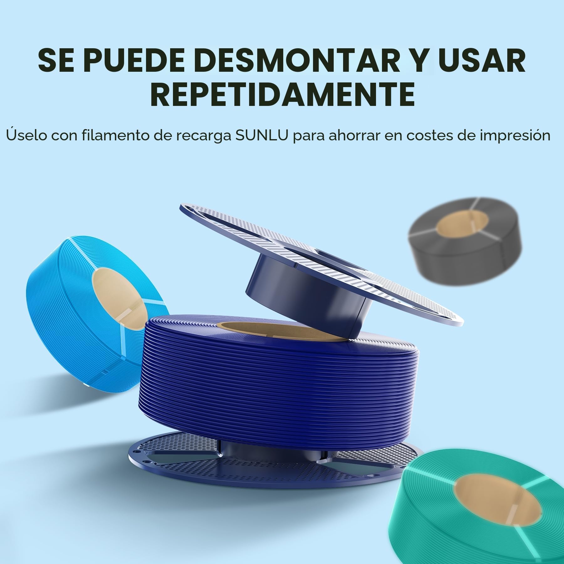 SUNLU 4KG PLA Filamento Bundle, Precisión Dimensional +/- 0,02 mm, Apto Para la Mayoría de las Impresoras 3D FDM, 1KG de Filamento 3D, 4KG en Total, 4Pcs.Negro+Blanco+Rojo+Azul Klein