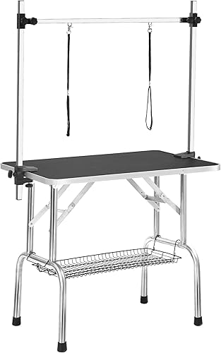 Miniatura 9 de Mesa profesional de aseo para perros de 47 pulgadas, ajustable, resistente, portátil, con brazo y lazo y bandeja de malla (46 pulgadas, negro)