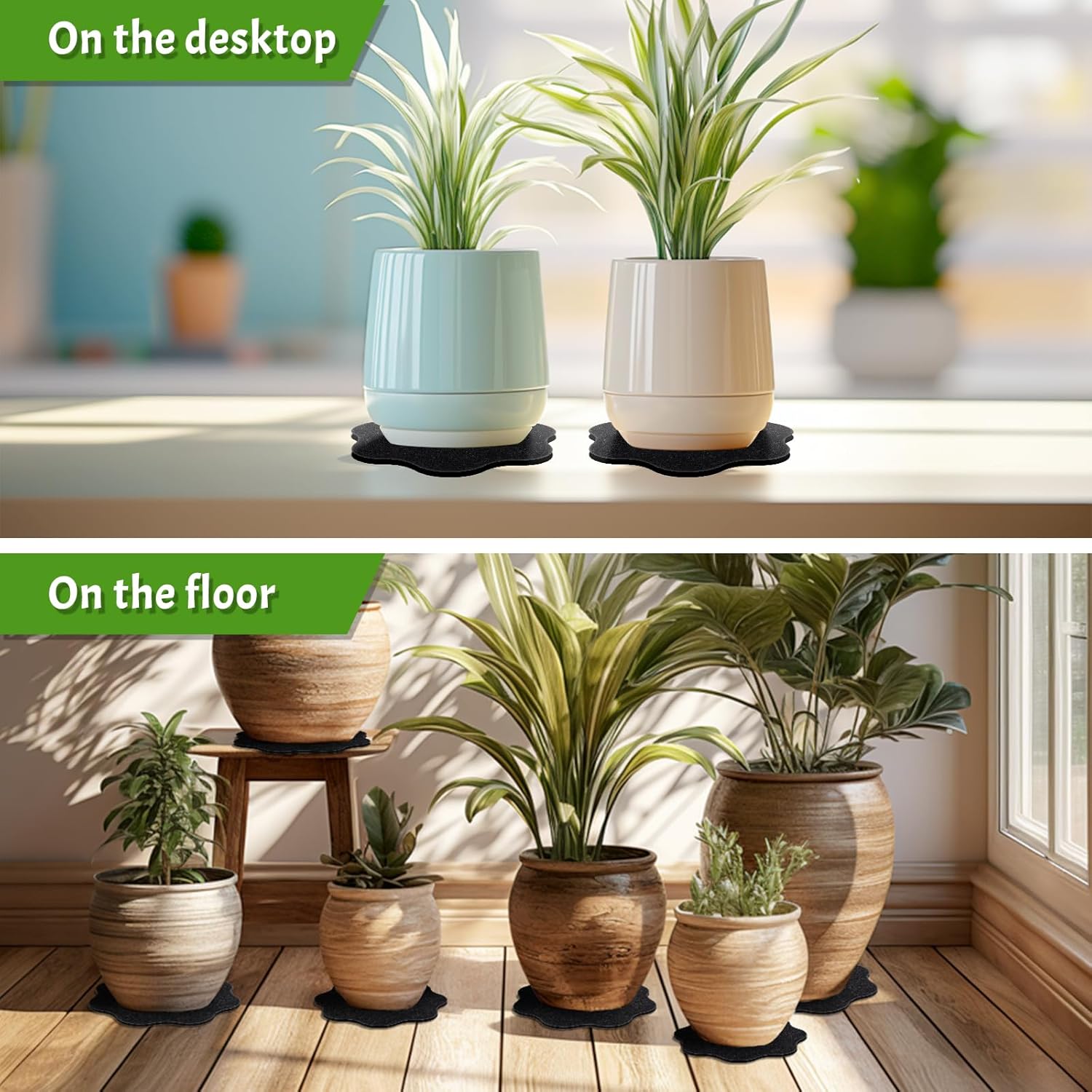 SNAIL GARDEN 16Pcs Plant Coaster Large Mat,12,10,8,6,Inch Plant Pot Mat,Absorbent Fabric Plant Pad Mat Plant Cup Pad,Flower Pot Mat for Outdoor Indoors Drinks Carpet Garden(Gray Black)