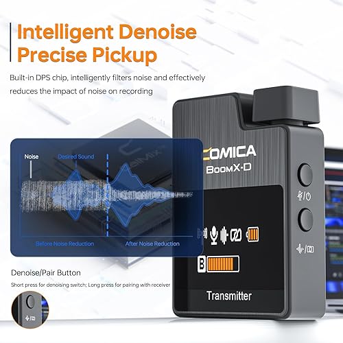 Miniatura 3 de COMICA BoomX-D1 2.4G Micrófono inalámbrico compacto de solapa con 1 transmisor y 1 receptor, micrófono Lav para teléfono inteligente, cámara,