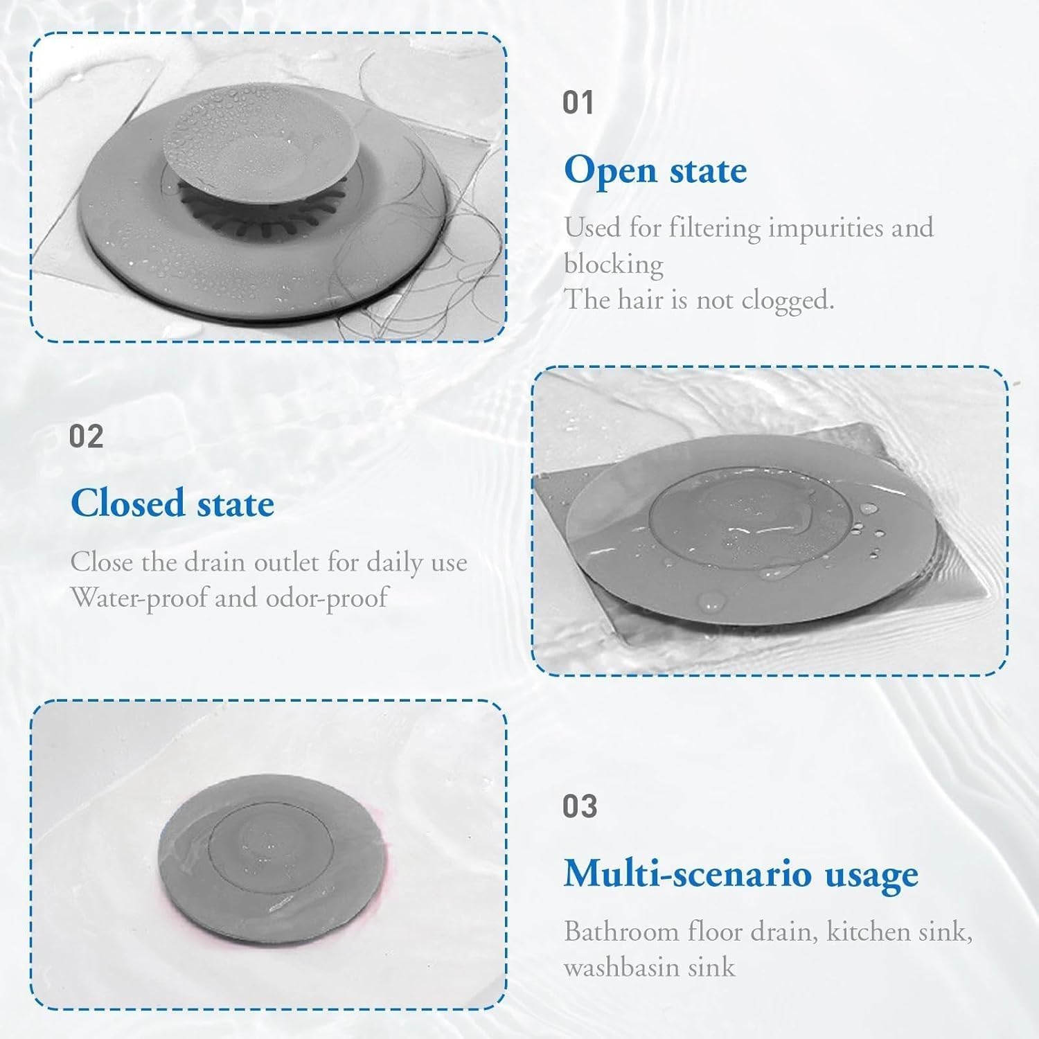 4 Piezas Tapón de Drenaje Universal - Suave Tapones Fregadero Silicona - Tapón de Bañera Universal a Presión con Filtro de Comida y Pelo para Lavabos, Fregaderos, Bañeras y Cocina,Antiolores