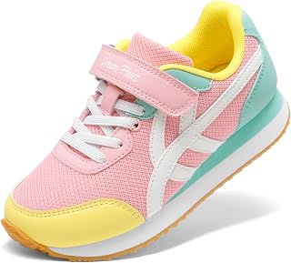 DREAM PAIRS Girls Tennis Shoes Casual Run Sneakers | Breathable Mesh Rainbow Colorful Lightweight Hook and Loop Upper Comfort Cushioned Midsole Anti Slip Sole Daily School Walk