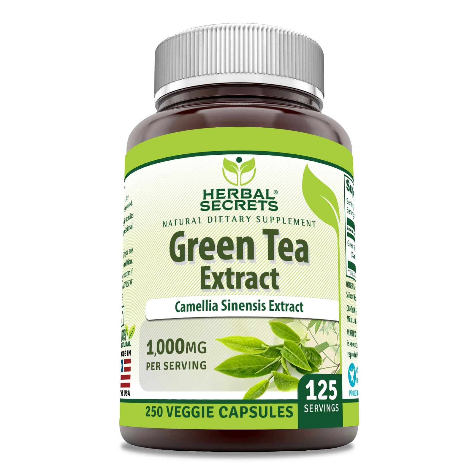 Amazing Nutrition Herbal Secrets Green Tea Extract 1000 Mg per Serving | Veggie Capsules Supplement | Non-GMO | Gluten-Free | Made in USA (1 Pack, 250 Count) 250 Count 1 Count (Pack of 1)