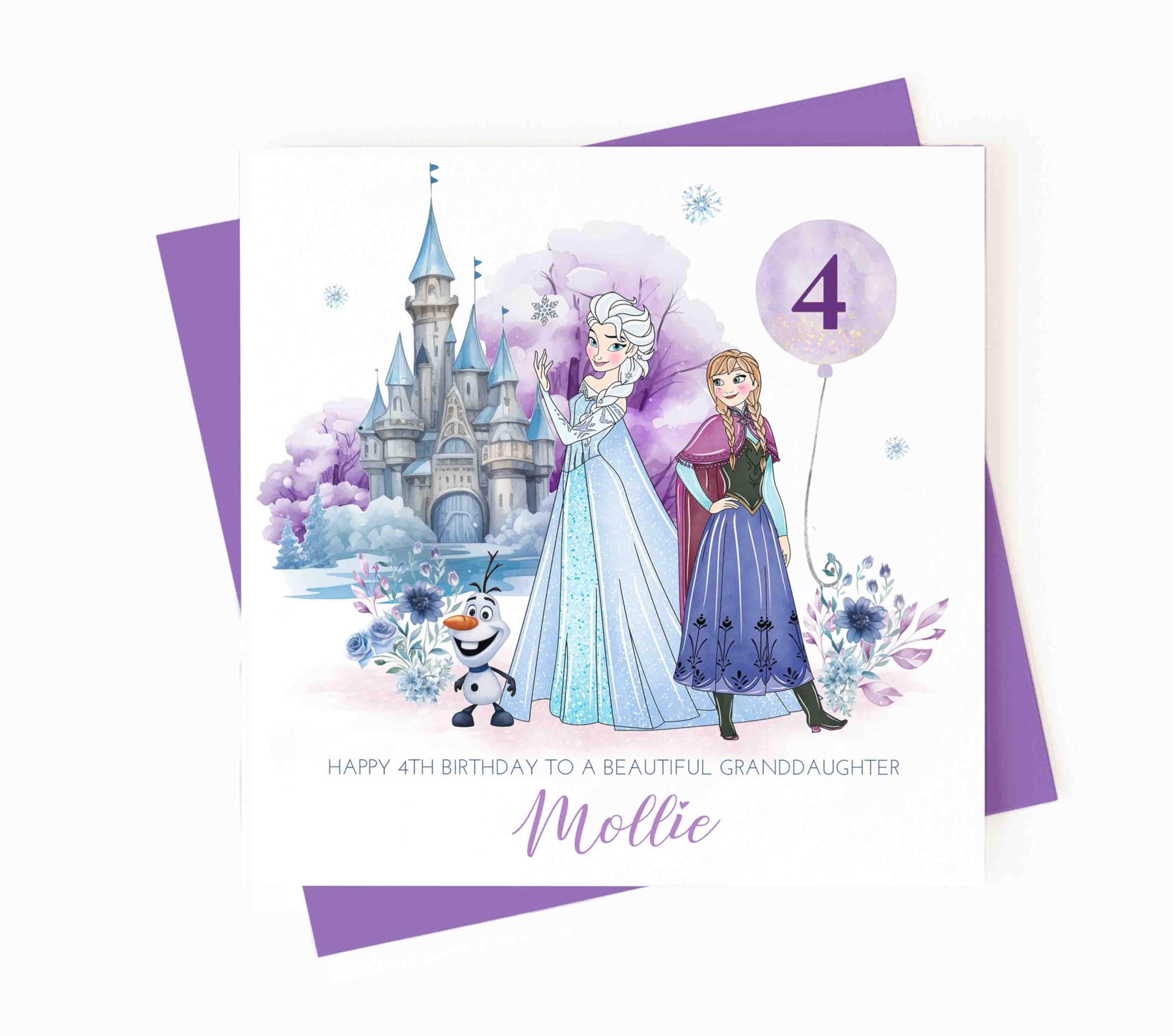 Ice Queen Birthday Card, Magic Castle, Personalised Girls Birthday Card, Snowman, Princess Birthday Card.