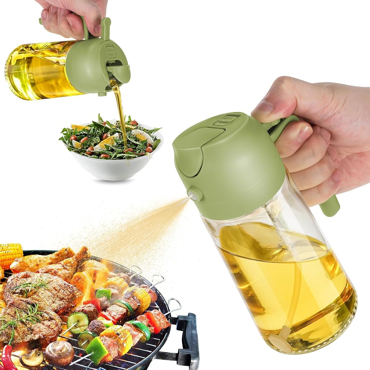 DTWOC Cooking Oil Bottle, 500ML 2 in 1 Olive Oil Sprayer and Oil Dispenser for