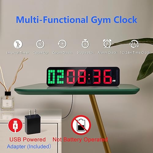 Miniatura 8 de Gym Timer, 15" Large Digital Wall Clock for Interval Workout with Time Progress Bar CountdownUp Stopwatch, Remote Control for Home Gym Garage Boxing