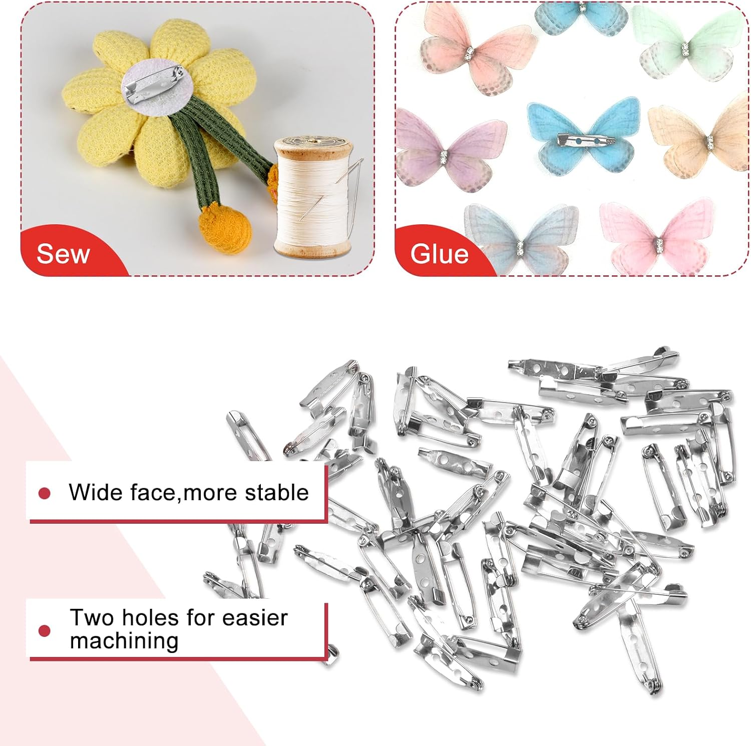 200pcs Brooch Pin Backst - 5 Siezs 0.78"/0.98"/1.26"/1.49" /1.77" Silver Bar Pins & Clasp Backings for Jewelry Making, Badges, Crafts, Name Tags and DIY Accessories image 4