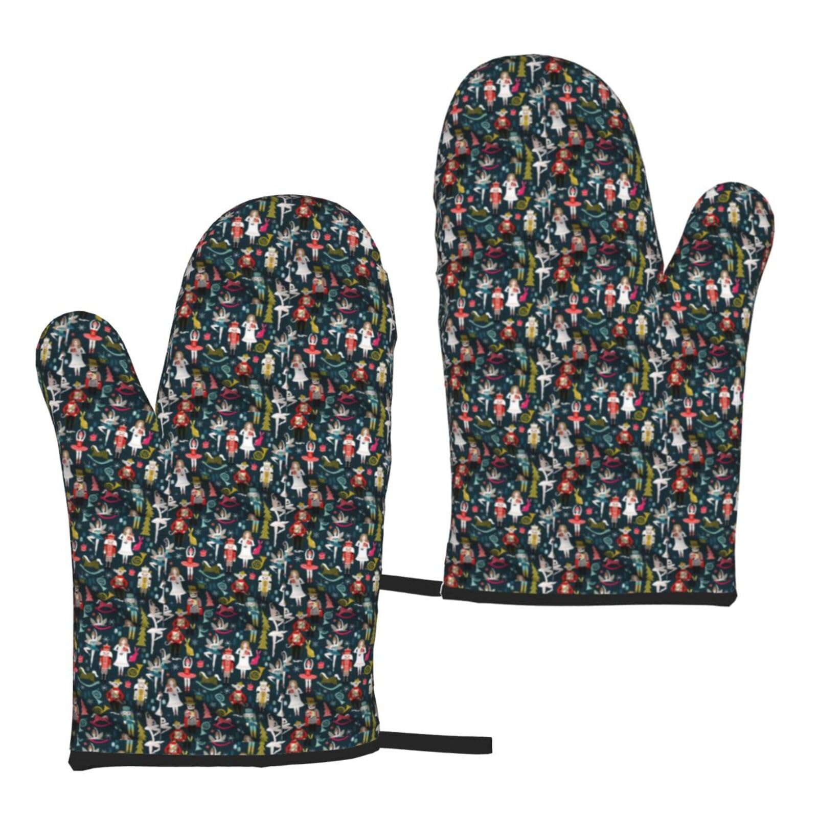 Women'S Nutcracker Ballet Xmas Dance Print Universal Fit Comfort Gloves Protection Heat Resistant Oven Kitchen Baking Grilling