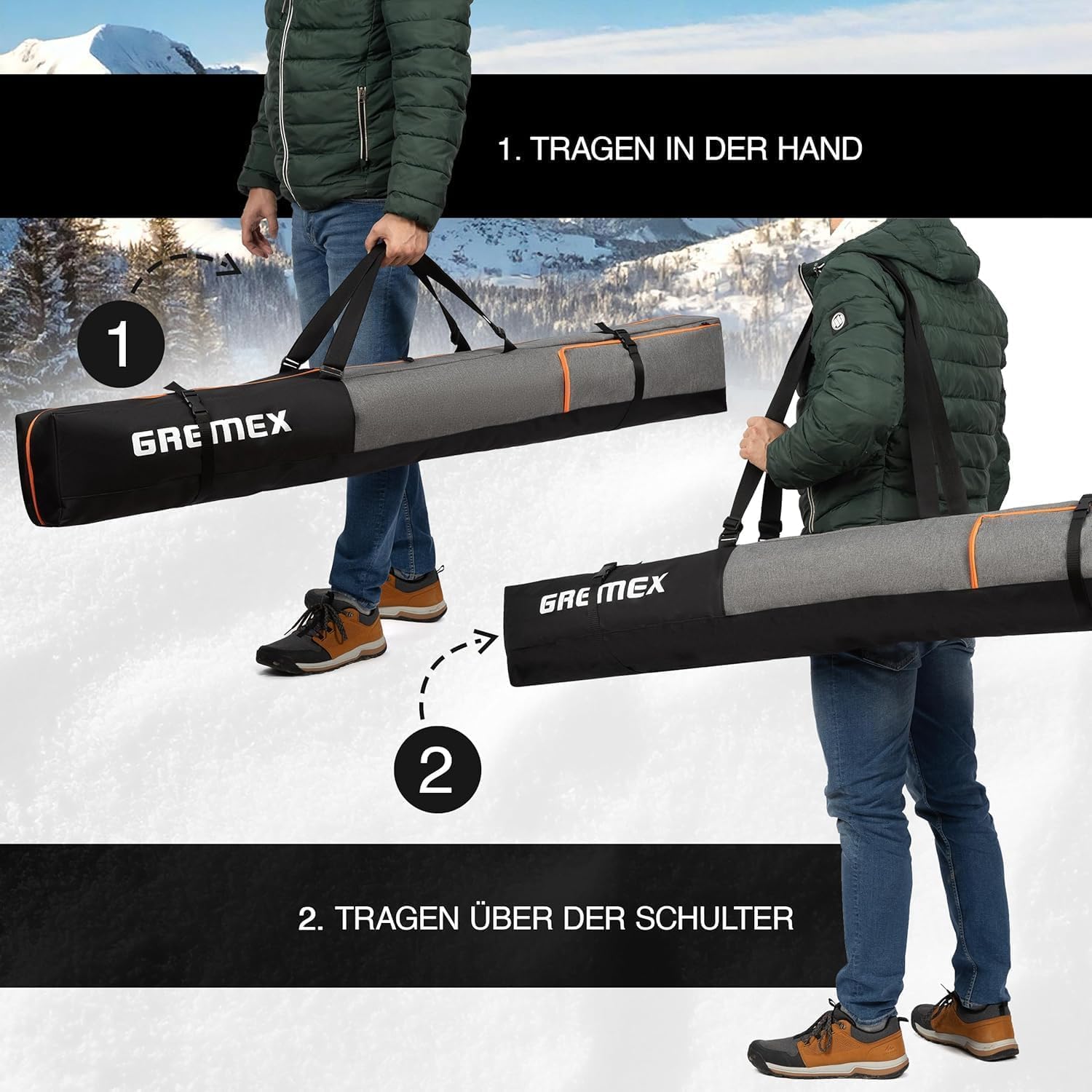 Skitasche - Skisack für 1 Paar Ski - wasserdichte Skitasche - Robuster Leichte Ski Tasche - Ergonomisch Skisack - Skisack Alpinski - Kompakte Skisack Skitasche Alpin - Ski Zubehör