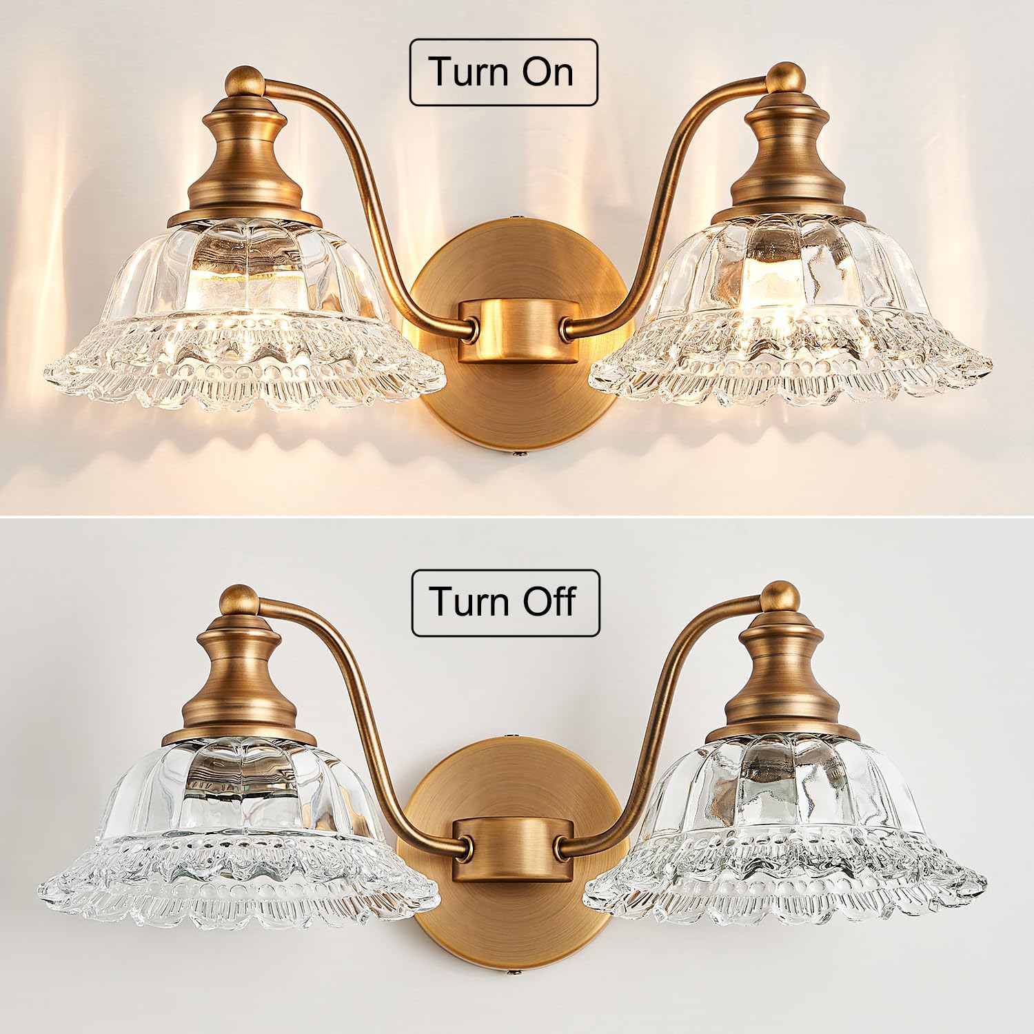 XIEDUN Bathroom Vanity Lights Over Mirror Vintage Bathroom Light Fixtures 2 Light Brass Vanity Lights for Vanity Lighting Fixtures