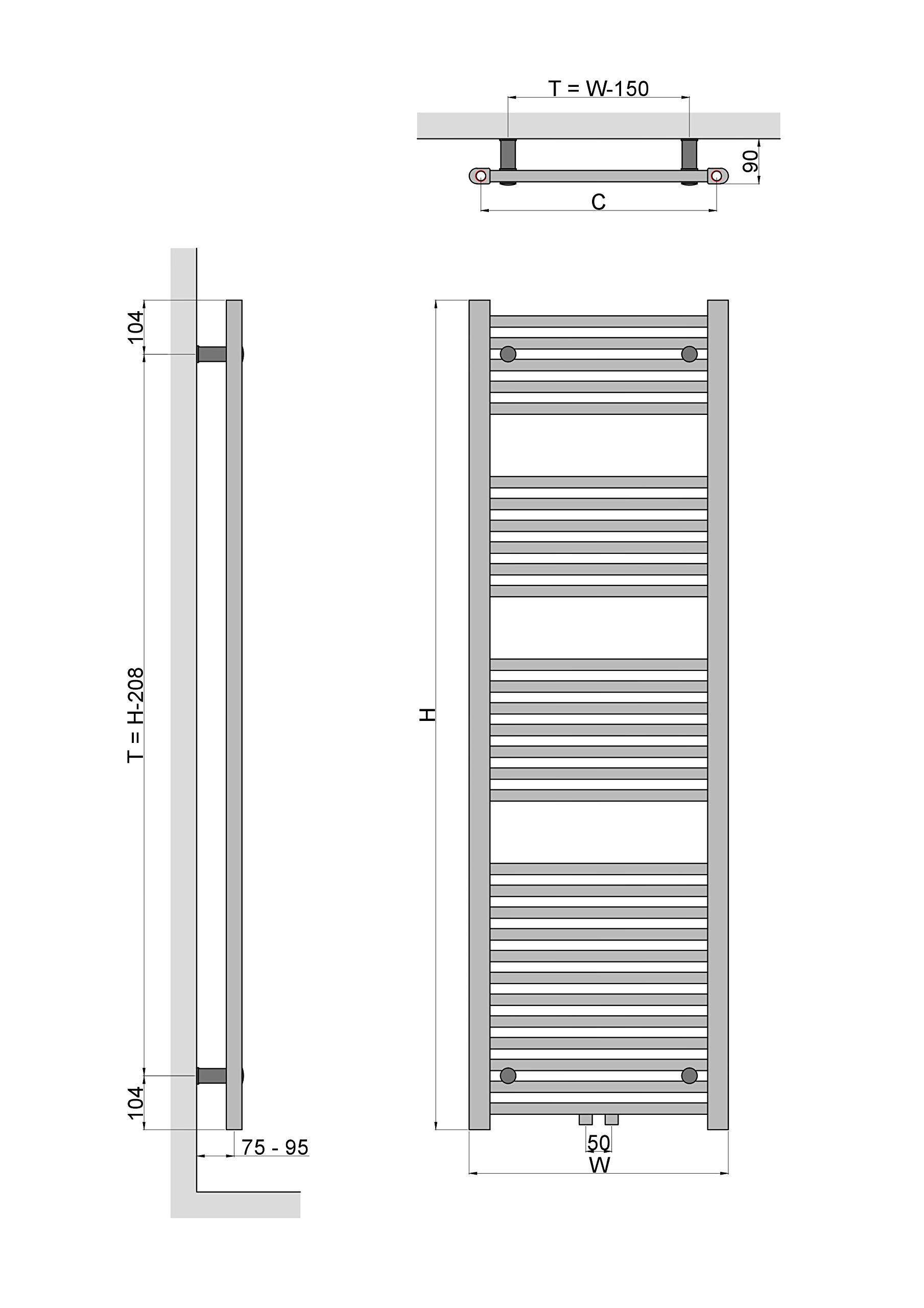 MC Heat Premium Badheizkörper 500x1800 mm Weiß Handtuchheizkörper Mittelanschluss