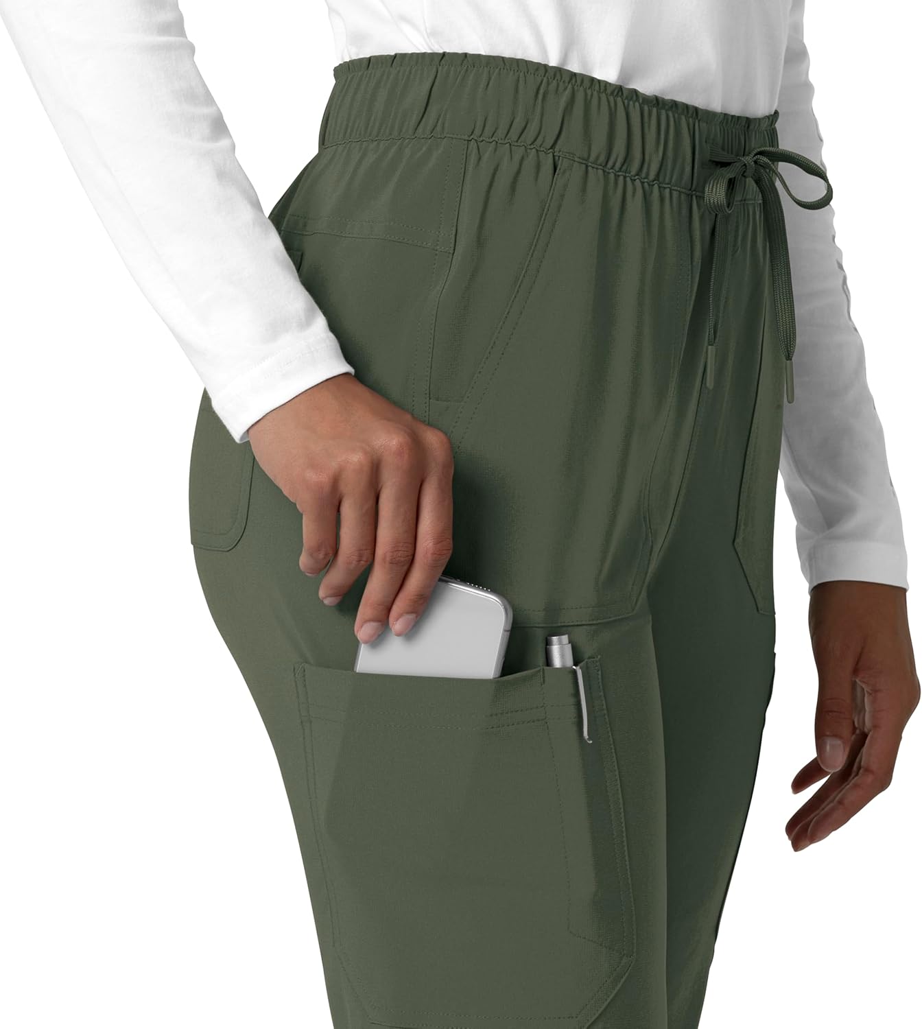 Carhartt Scrubs for Women Force Cross-Flex Straight-Leg Cargo Pants with Drawstring and 7 Pockets Olive - Image 12