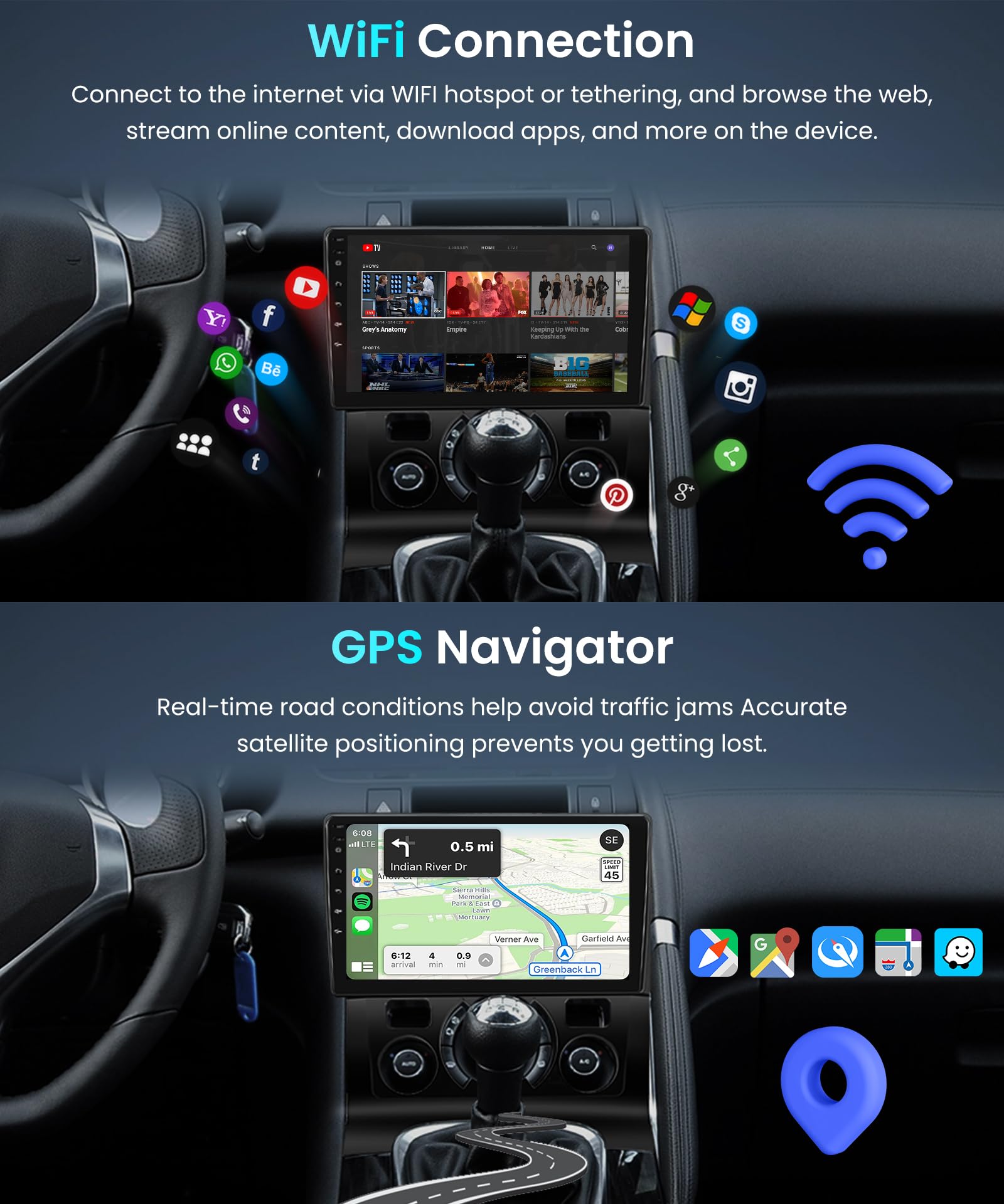 4G+64G Android Autoradio pour Peugeot 3008 5008 2009-2016 Carplay sans Fil 9 Pouces Radio avec Android Auto Mirror Link GPS Navi Bluetooth WiFi/FM/RDS/EQ/SWC/USB Commandes au Volant Caméra Recul