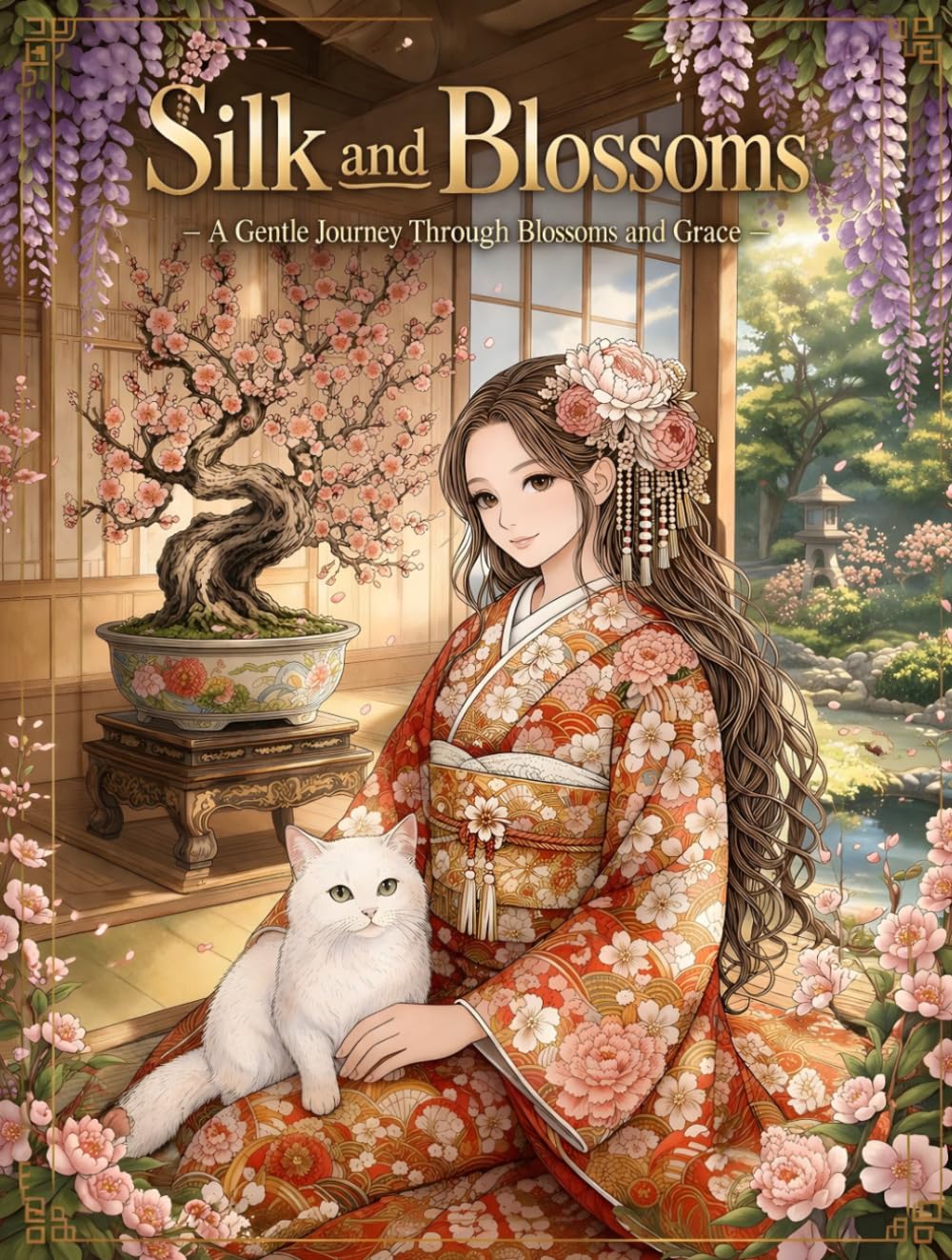 絹と花２　大人向けの塗り絵　着物・花々・日本の風景を楽しむ、マインドフルネスとリラクゼーションの塗り絵: 古き日本に生きる姫君の静かな物語 (絹の花)