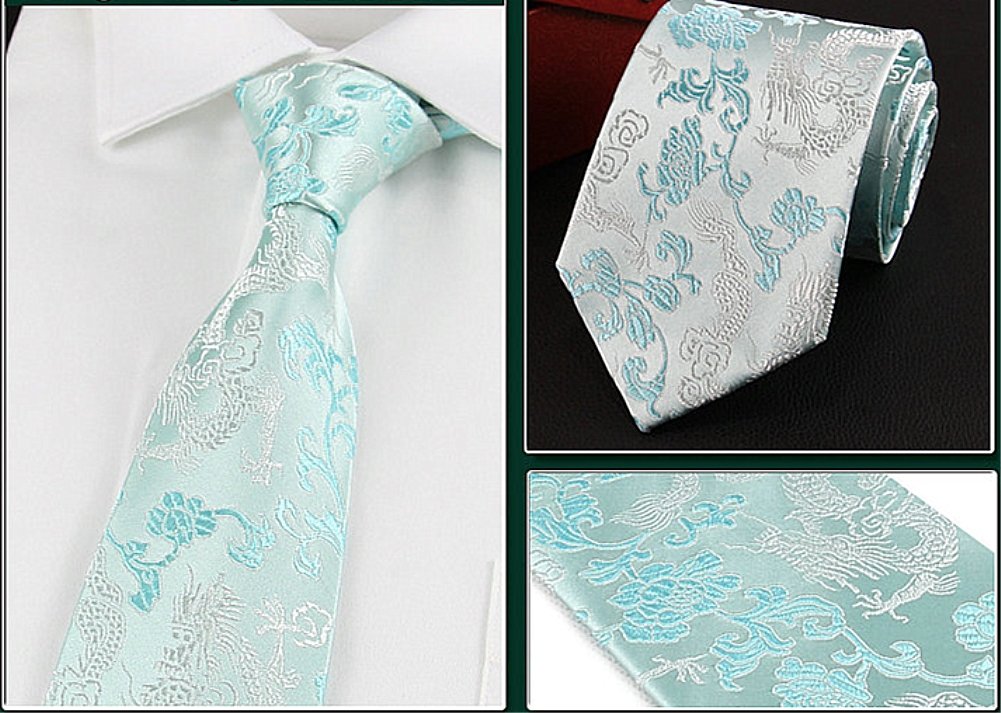Corbata de seda para hombre, diseño de peonía de dragón bordado, regalo formal de boda, Azul/claro 3