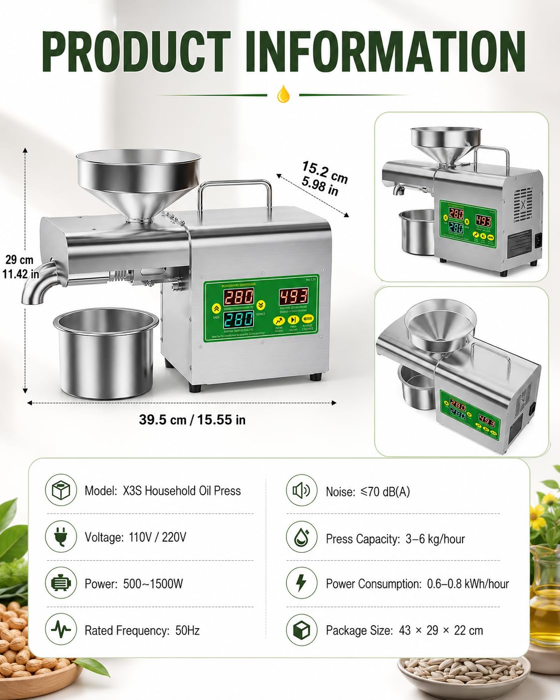 Macchina per Olio, Pressa Elettrica per Semi e Frutta Secca, 1500 W