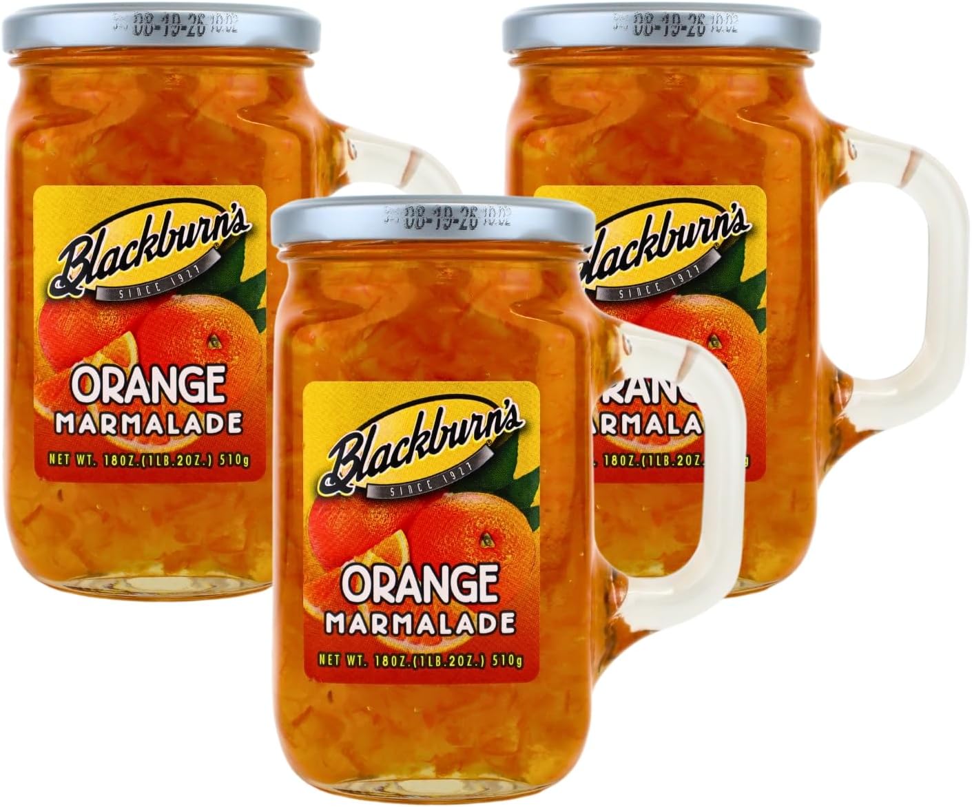 Blackburn's Preserves & Jellys 18oz Reusable Handled Glass Mug Jar (Orange)