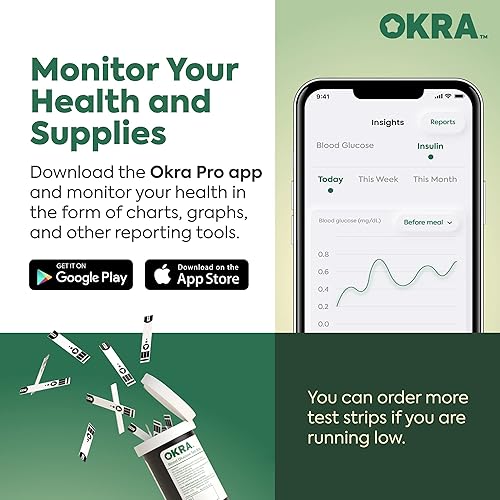 Miniatura 6 de Okra Kit de monitor de glucosa profesional - Se sincroniza con la aplicación gratuita - Medidor, tiras de prueba, lancetas, dispositivo de punción,