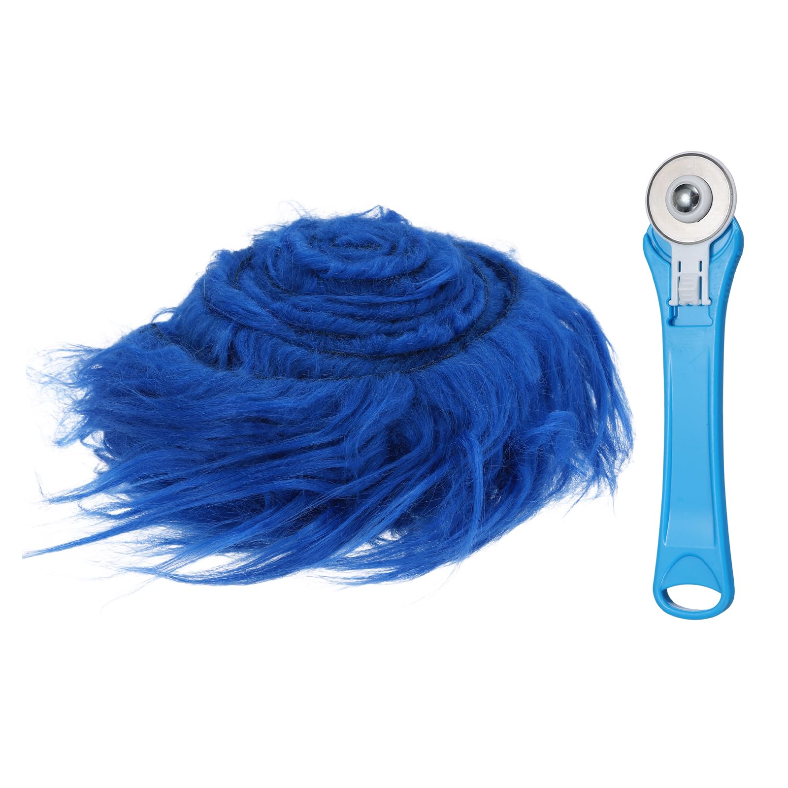 sourcing map Sapphire Blue Faux Fur, 59'' x 2'' Shaggy Plush Fake Fur Fabric Fluffy Fuzzy Fabric Strips with Rotary Cutter for DIY Crafts, Cosplay Costume Cushions Rugs Party Decor
