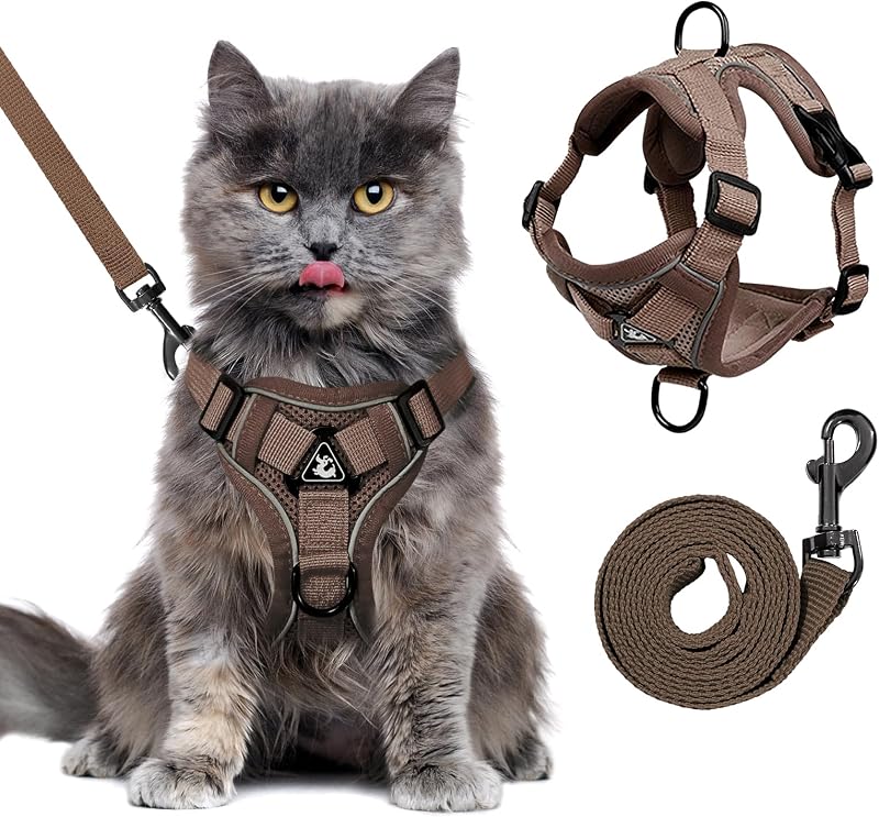 Peitoral Ajustável com Guia para Gatos GCVOPTON, Malha Respirável e Faixas Refletivas
