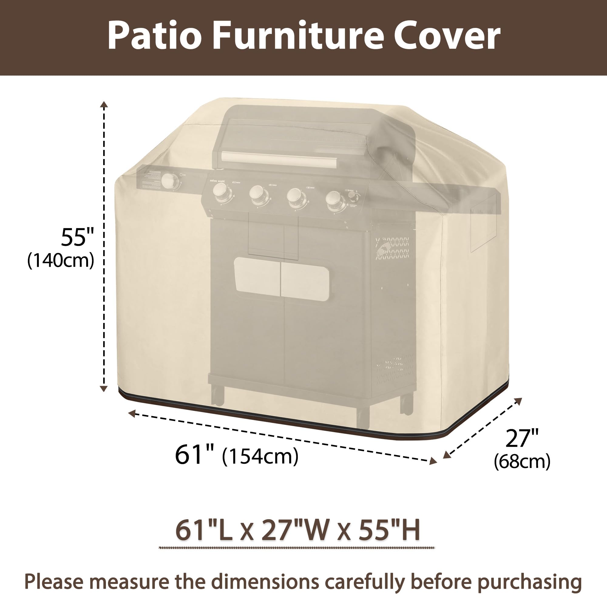 HDCAXKJ Housse de protection imperméable pour barbecue d'extérieur - Anti-UV - Avec fermeture éclair - Résistante à la décoloration - Beige et marron - 152,4 x 66 x 139,7 cm (L x l x H)