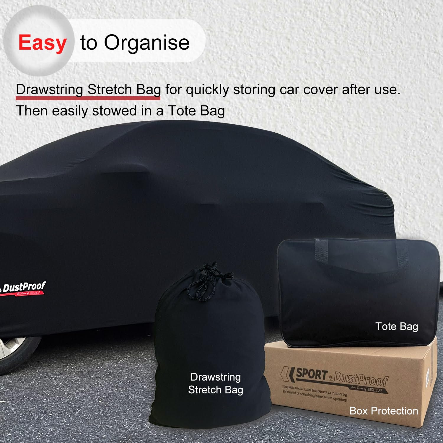 Bâche Voiture Intérieure Extensible, Protection de Luxe Contre la Saleté et la Poussière, Doublure Intérieure Douce, Respirante, Anti-poussière, Bache Voiture Noire pour SportCar-M