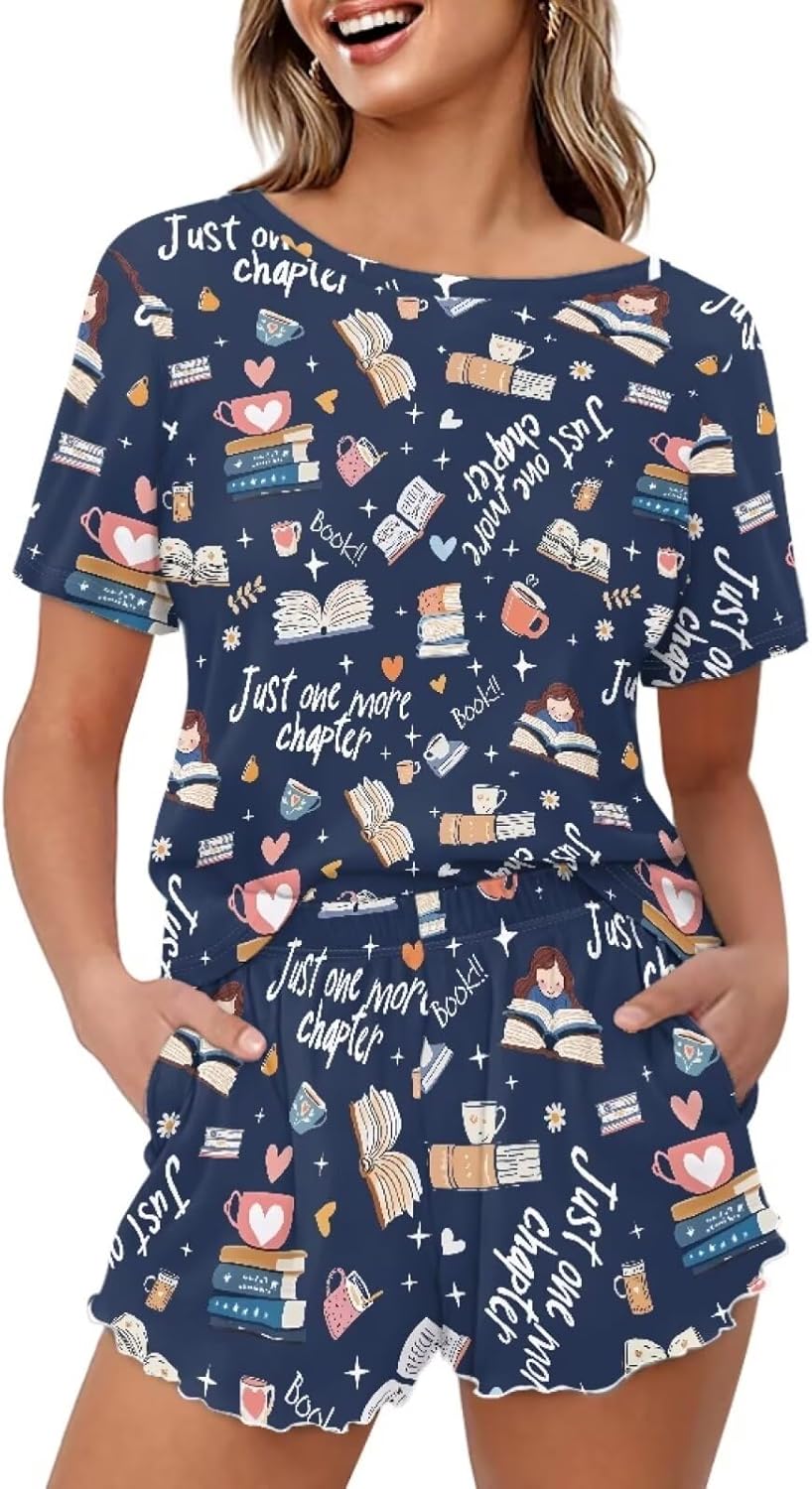 Coloranimal Women's Novelty Summer Pajamas Set for Sleepwear,Loungewear,Nightwear Top and Shorts with Pocket S-5XL