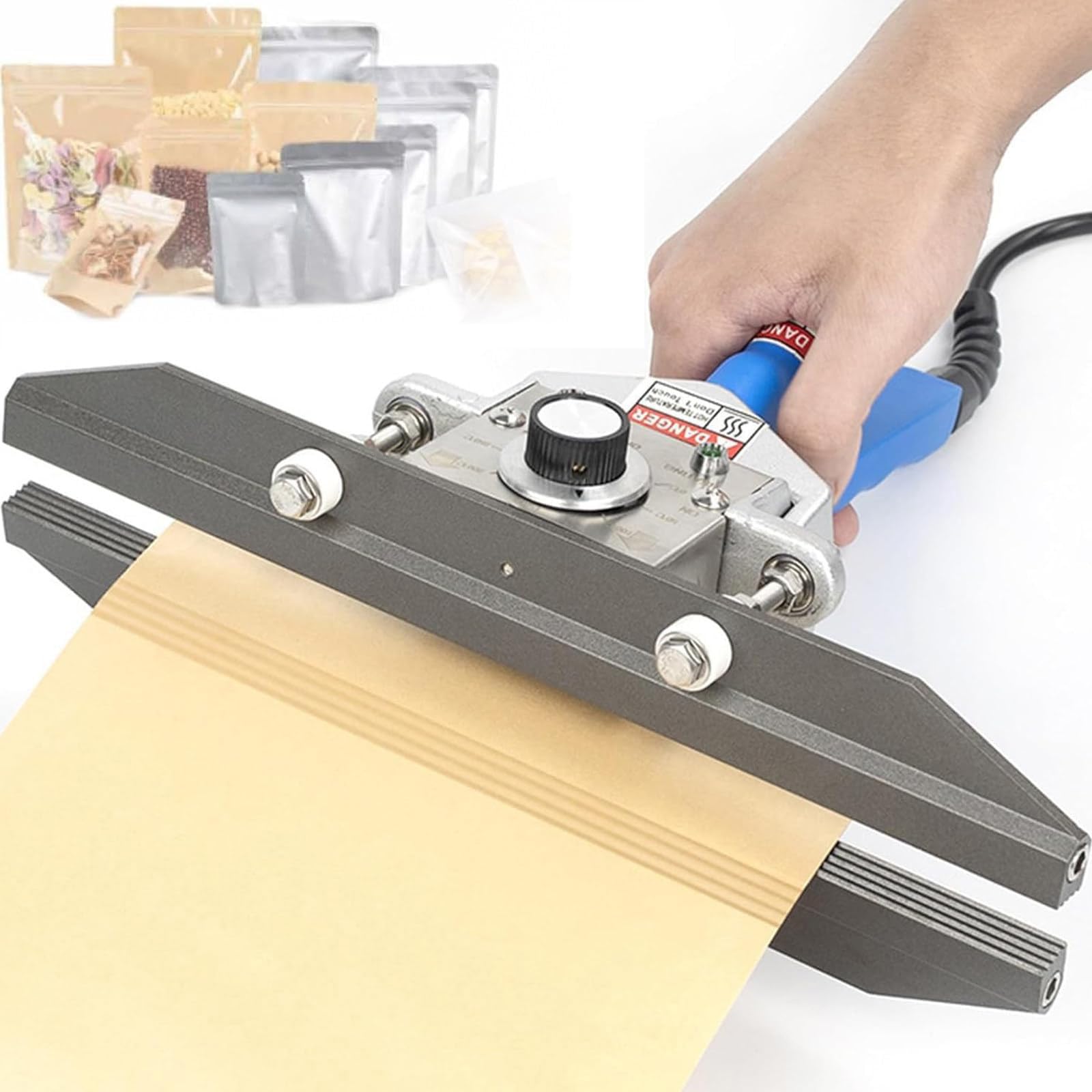 Macchina termosaldatrice portatile per la conservazione degli alimenti, sigillatrice portatile per sacchetti con temperatura regolabile e staffa di sicurezza, perfetta per sacchetti spessi, cucina e
