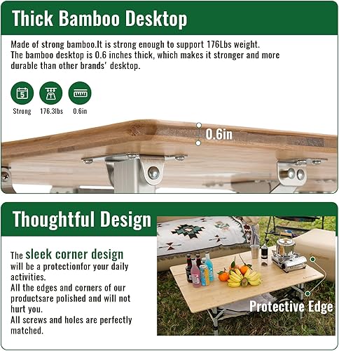 Miniatura 9 de KingCamp Silla plegable de gran tamaño para acampar, resistente 450 libras con mesa plegable de bambú, mesa de campamento ligera con capa de malla