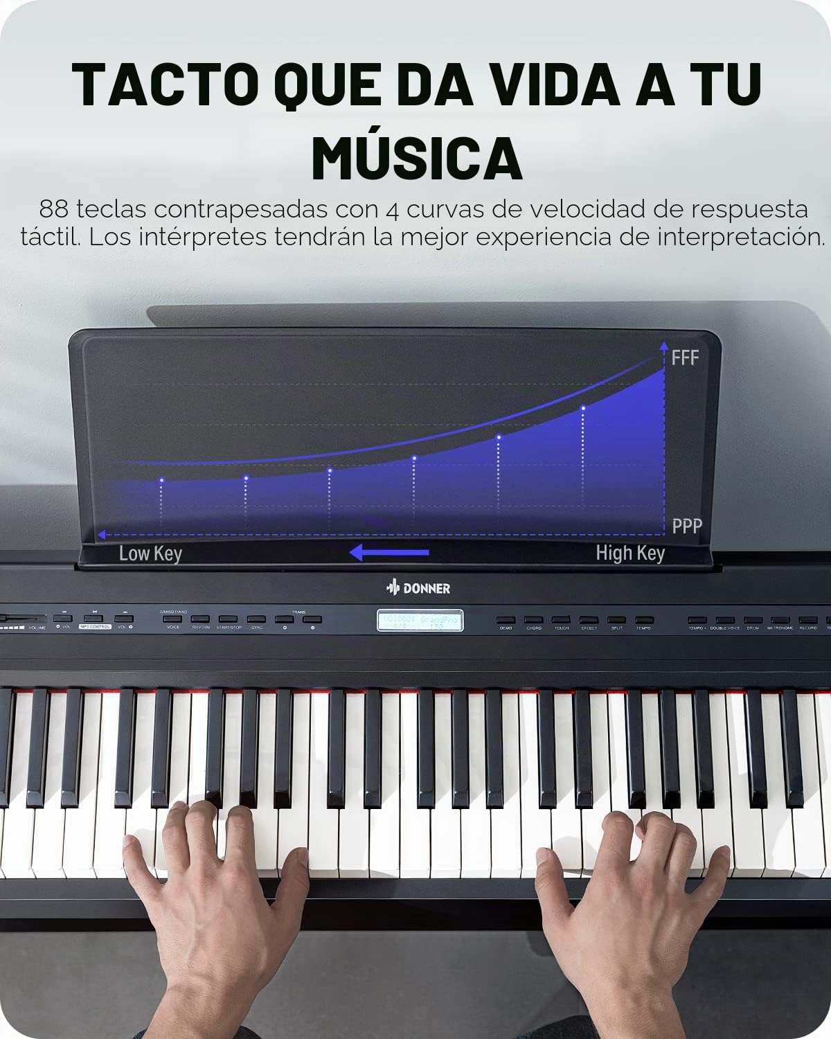 Donner - DEP-20 - Piano Digital, Piano Eléctrico, Principiantes con 88 Teclas de Tamaño Y Peso Completo Y Pedal de Armónicos, con Fuente de Alimentación