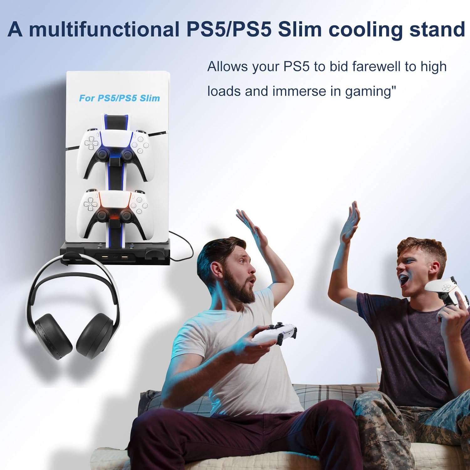 WishJazz PS5/Slim/Pro Wall Mount Kit with Cooling Fan & Charging Station, PS5 Shelf Wall Mount Accessories, Steel Wall Stand with Dual Controller Charger, Headset Hanger for All PS5 Versions - Image 7