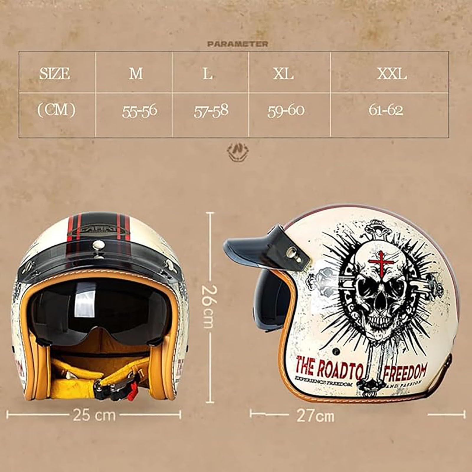 Casco Da Scooter 3/4, Casco Da Moto Retrò, Casco Jet, Casco Chopper Con Omologazione ECE, Casco Da Moto A Mezza Calotta Per Adulti, Uomo E Donna, Casco Da Moto Vintage B1,M/(55~56cm)