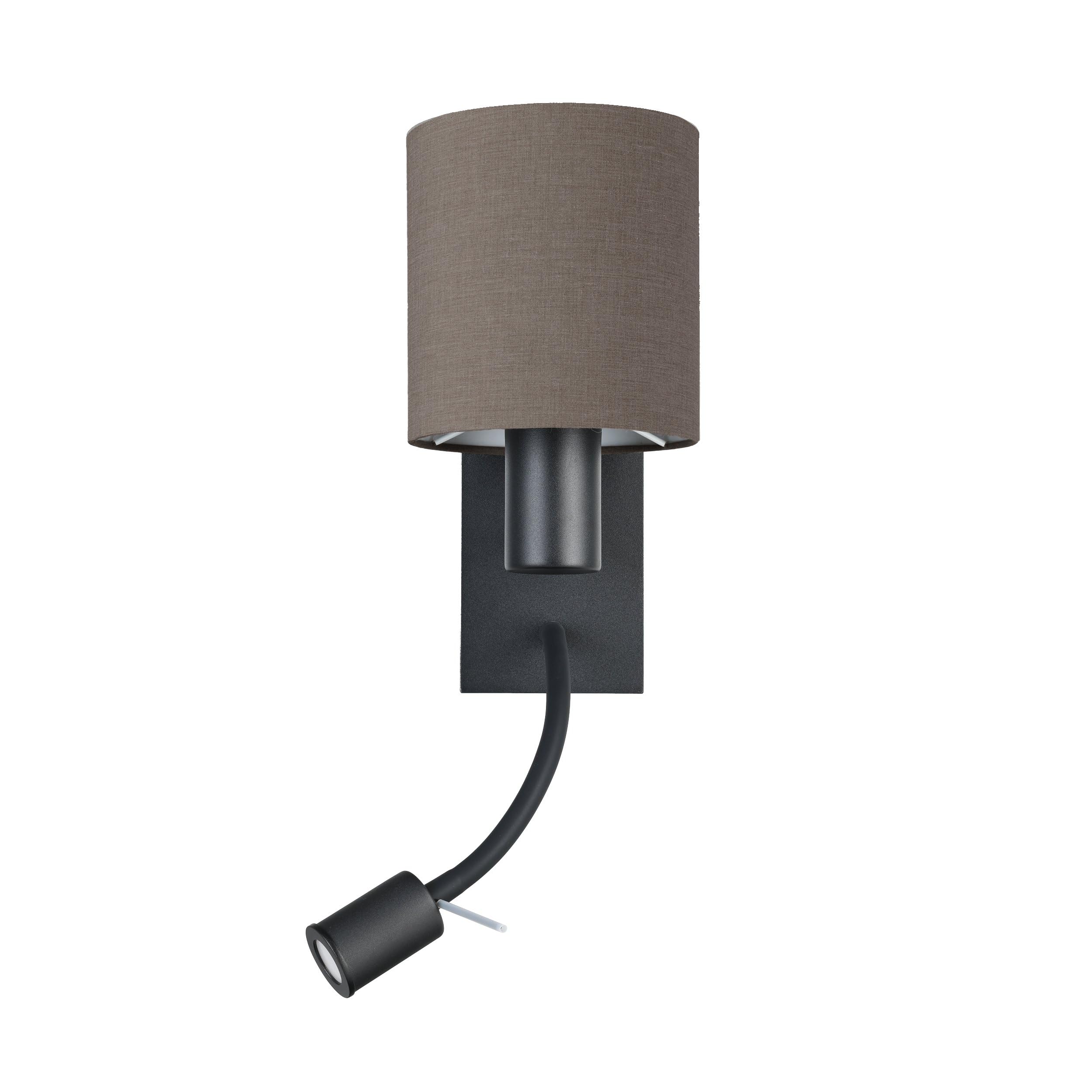 EGLO LED Wandlampe Pasteri, Wandleuchte für innen mit Leselampe | Wandspot aus Metall in Schwarz und Textil in Anthrazit-Braun, Wand Lampe für Wohnzimmer und Schlafzimmer, E27 Fassung
