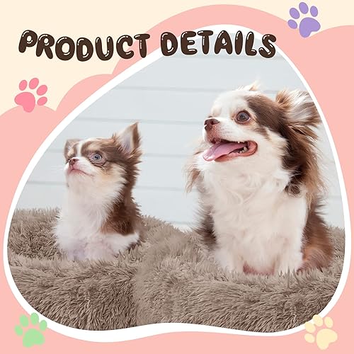 Miniatura 7 de 2 camas pequeñas para perros y gatos, antideslizantes, lavables, suaves para mascotas, antiansiedad, con forma de dona, de piel sintética esponjosa,