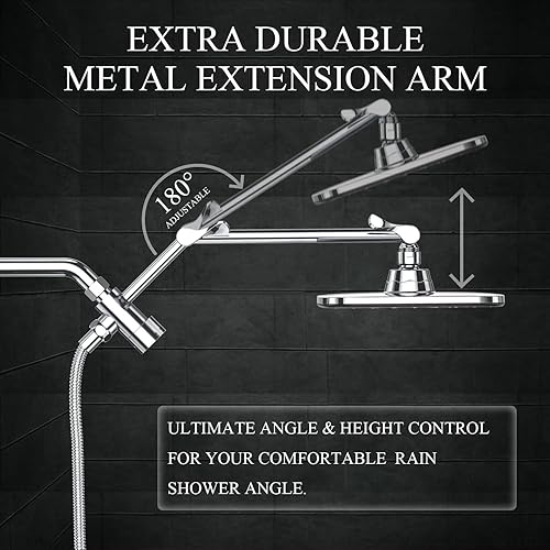 Miniatura 31 de Veken Cabezal de ducha de lluvia ancho con rociador de agua de mano multimodos, combo de cabezal de ducha de alta presión con brazo para accesorios