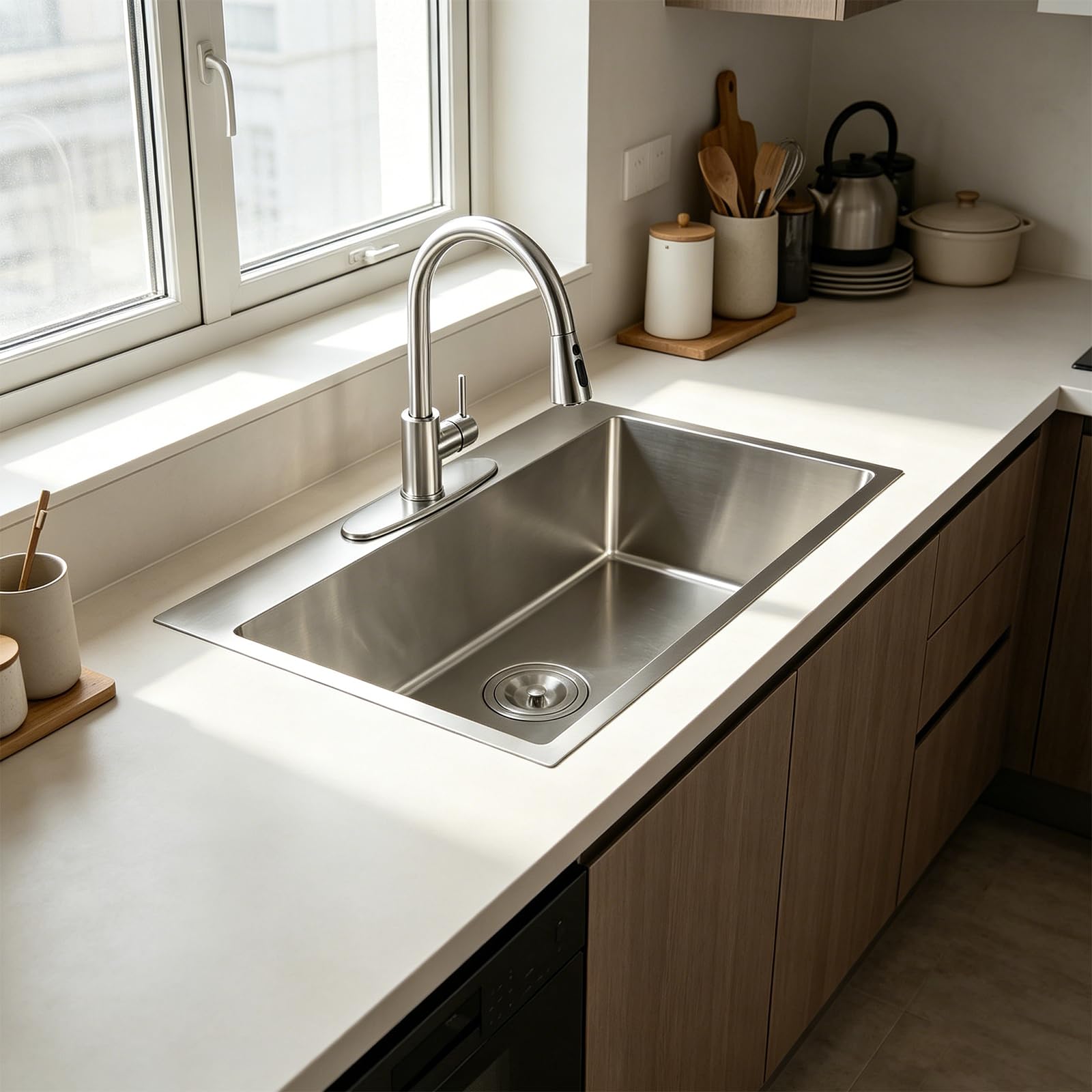 VAPSINT Küchenspüle, 55,9 x 45,7 cm, 304 Edelstahl, 55,9 cm, Topmount Wet Bar Spüle, 16 Gauge Bürste, Nickel, für den Außenbereich, kleine Einzelschüssel, Wohnmobil, Waschküche, Vorbereitungsspüle mit