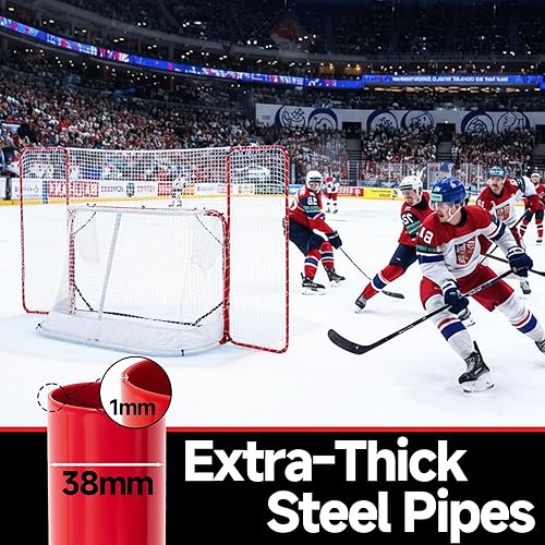 Miniatura 5 de Red de hockey con tope trasero de 10 x 6 pies, juego de entrenamiento de porteros de hockey profesional con redes de objetivo, marco de acero