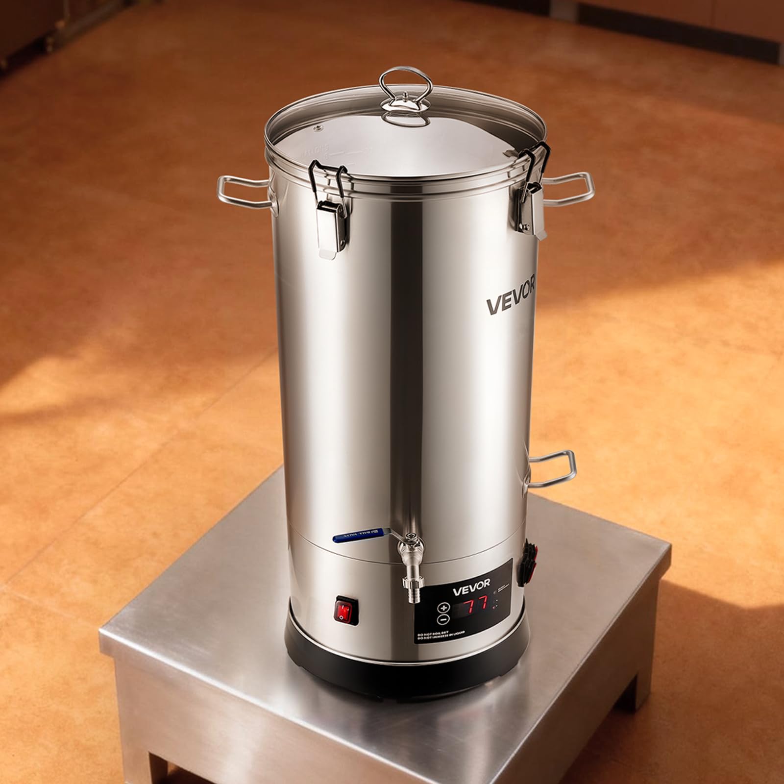 VEVOR Sistema di Attrezzatura Elettrica per Produzione di Birra, Bollitore per Birra 30 litri Uso Domestico, Cuocitore di Mosto con Canna Interna Maniglia Rubinetto, Kit Utensili per Homebrewing