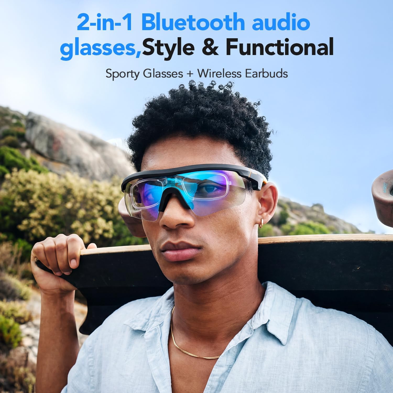 King Will Bluetooth Audio Glasses with Enhanced Microphone Silicone Sleeve, Lightweight Open Ear Safety Sport Sunglasses for Cycling, 8H Playtime, Water-Resistant & UV Protection, Black & Orange