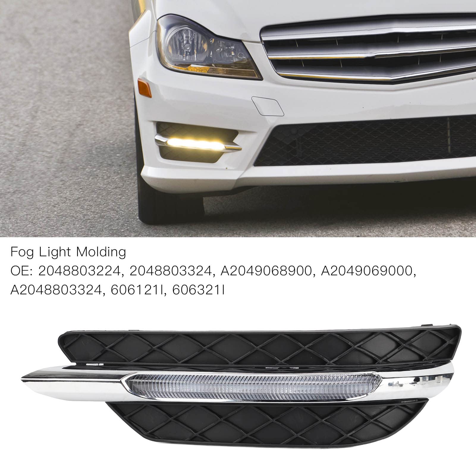 Luci Esterne per Auto 2 Pezzi Modanatura per Fendinebbia 2048803224 Sostituzione Copertura Fendinebbia Diurna per ‑ W204 Classe C