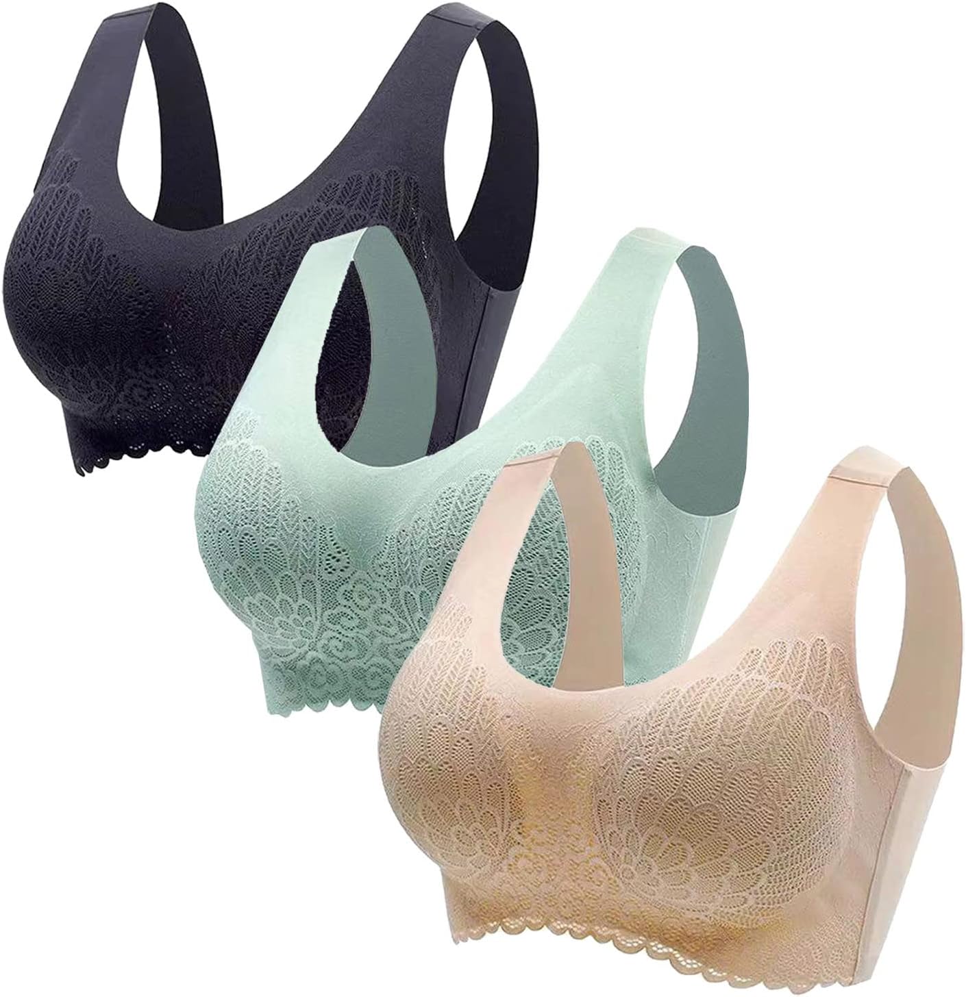 Sports Bra 3 Pieces Lace Bra Bralette Lace Padded for Women and Girls 3 Colours Women Sleep Bra Comfortable Bra Bras
