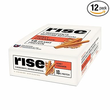Rise Whey Protein Bars - Honey Cinnamon | Breakfast Bar & Protein Snack 18g Protein 4g Fiber Just 5 Whole Food Ingredients Gluten-Free Soy Free