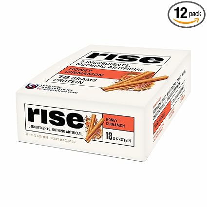 Rise Whey Protein Bars - Honey Cinnamon | Breakfast Bar & Protein Snack 18g Protein 4g Fiber Just 5 Whole Food Ingredients Gluten-Free Soy Free