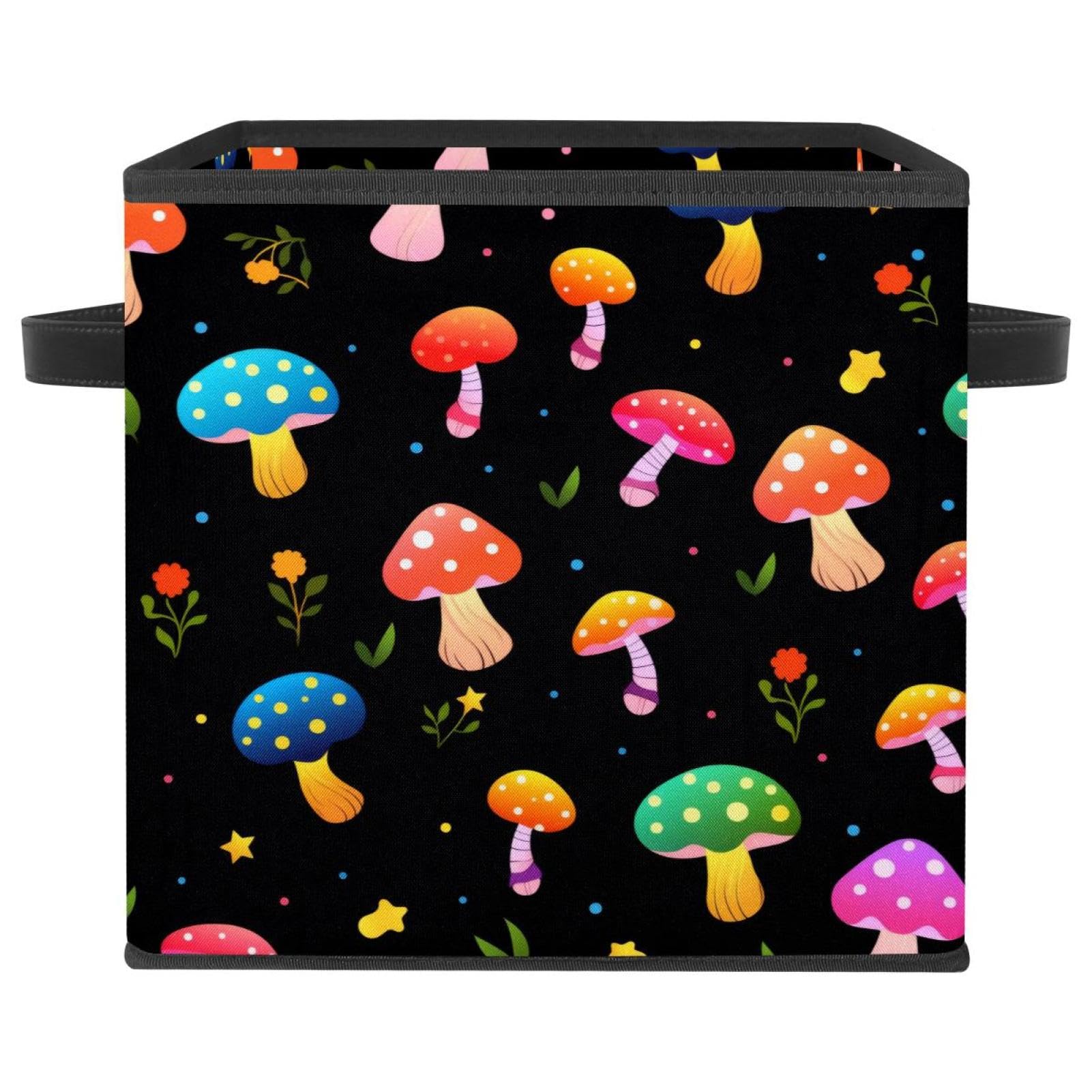 Grand cube de rangement pliable motif champignon noir pour armoire et linge