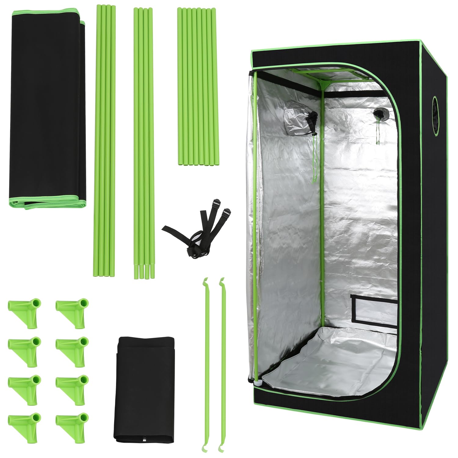 Daromigo Tienda de cultivo para plantas, 80 x 80 x 180 cm, resistente a la luz y al agua, caja de cultivo interior, color negro y verde